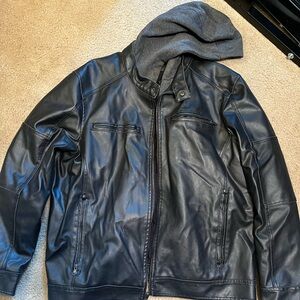 Black Rivet Men’s Leather Bomber Jacket - Size XL